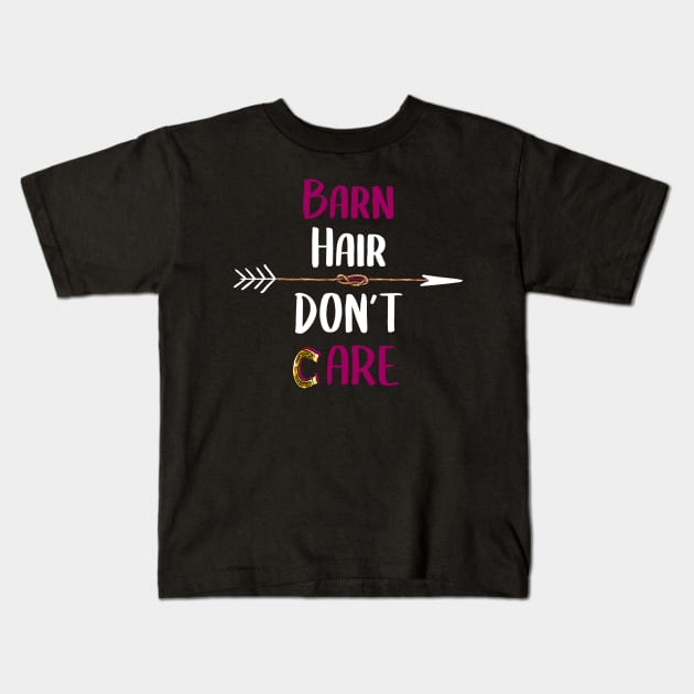 Barn Hair Don't Care Shirt Horse Shirt - Purple Design Kids T-Shirt by Awareness of Life